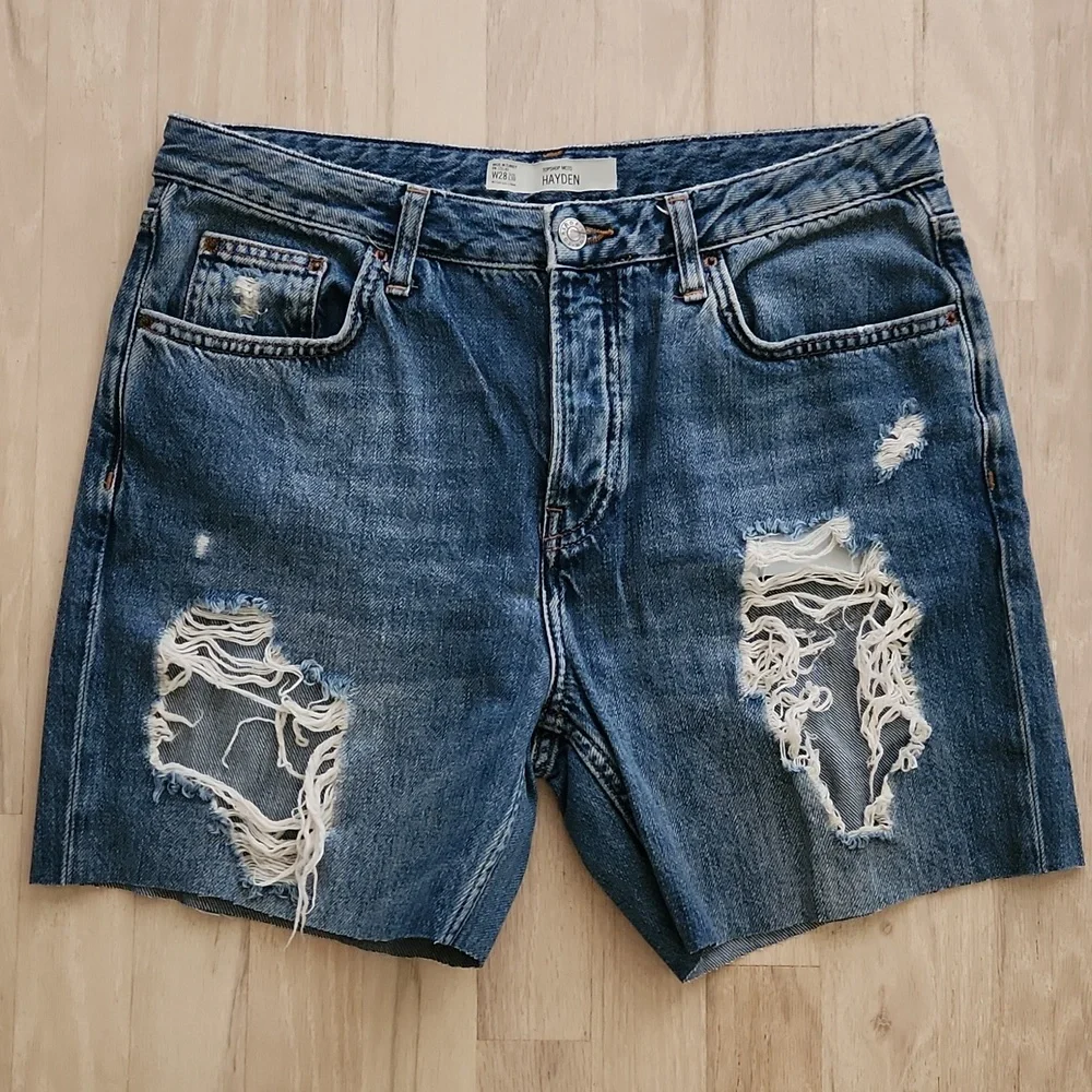 Topshop Moto Hayden High Rise Boyfriend Mom Jean Denim Blue Shorts Size W 28